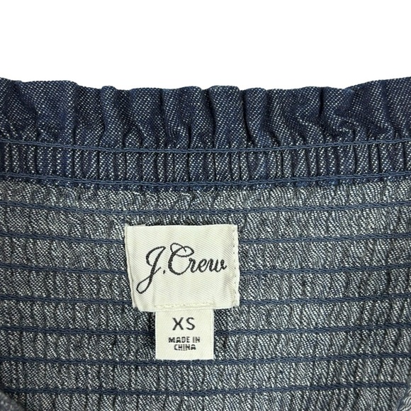 J. CREW BG118 COTTON CHAMBRAY DENIM BLUE SMOCKED PUFF SLEEVE MINI DRESS - Picture 12 of 15